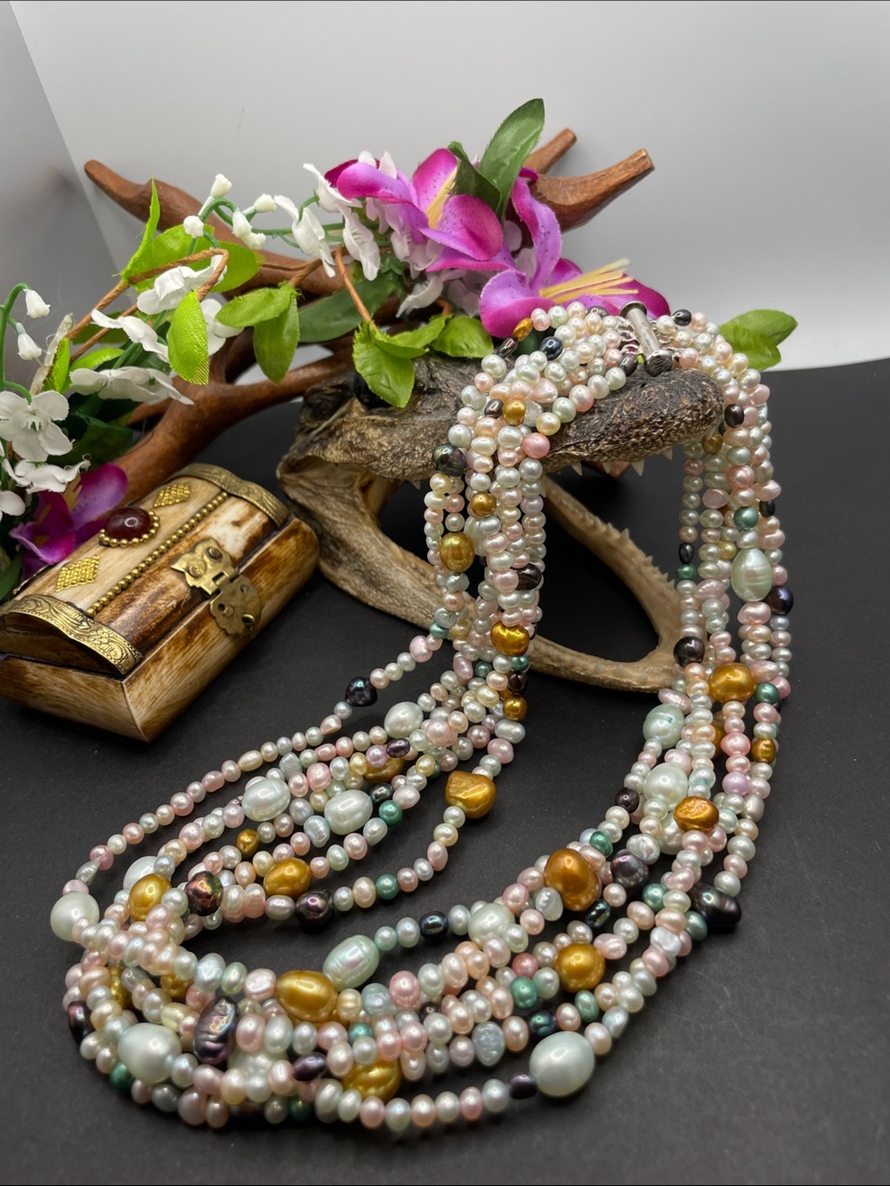 RS 925 multi-strand freshwater pearl necklace D6